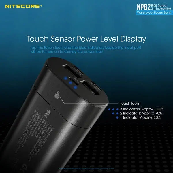 PowerBank Batterie Nitecore NPB2 – 10000mAh batterie externe frontale HU60  NYCTALOPE  