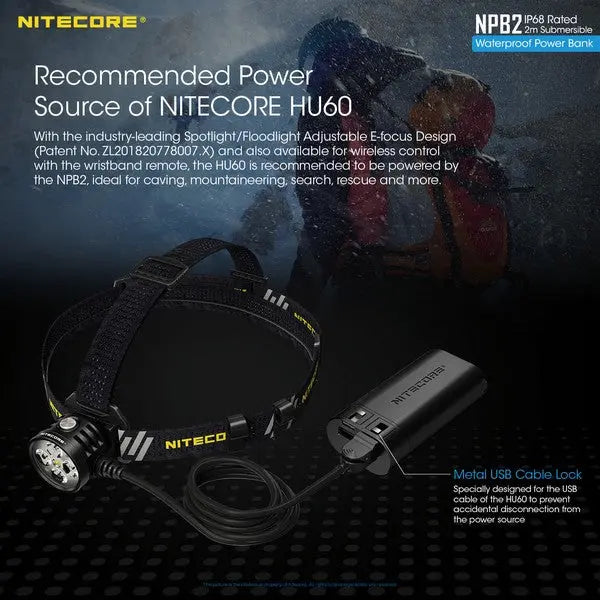 PowerBank Batterie Nitecore NPB2 – 10000mAh batterie externe frontale HU60  NYCTALOPE  