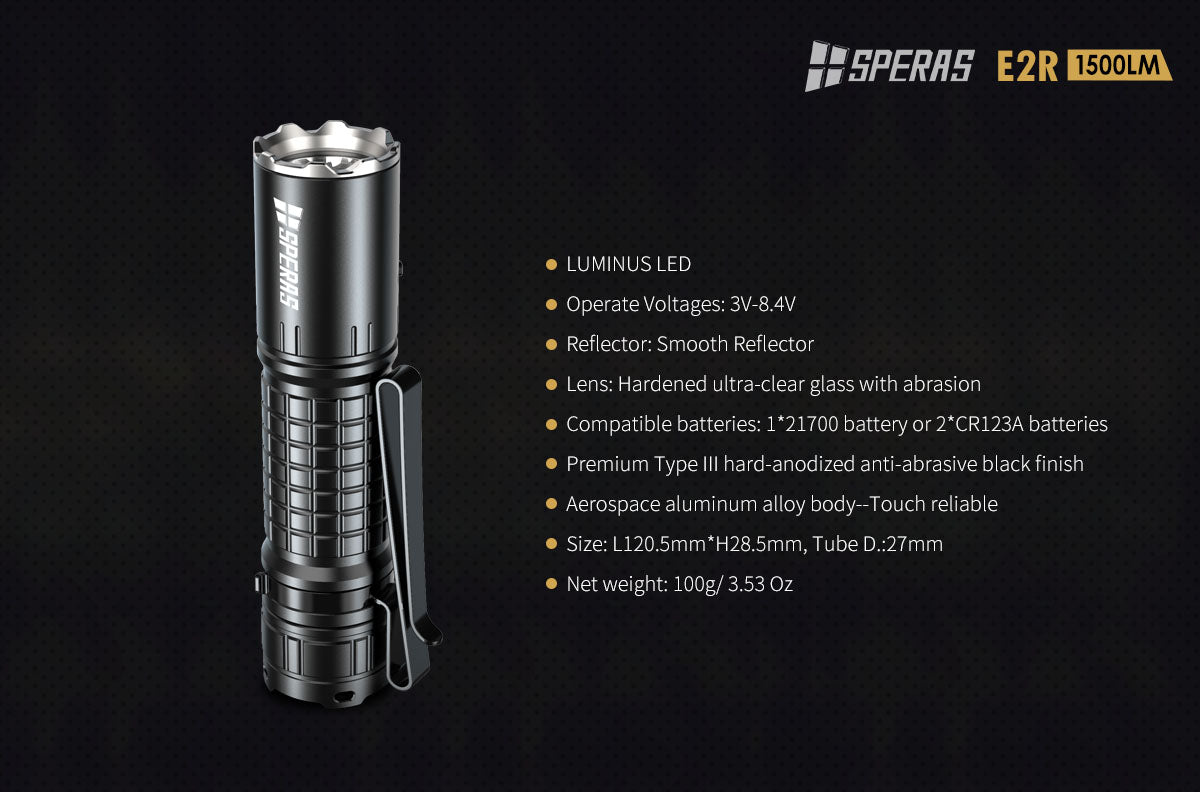 Lampe Torche Speras E2R – 1500 Lumens tactique et rechargeable - NYCTALOPE