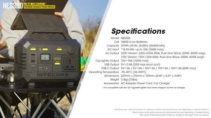 Station d'alimentation portable Batterie Nitecore NES300 - 86400mAh  NYCTALOPE  