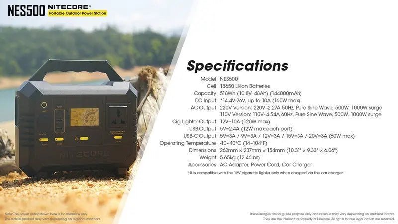 Station d'alimentation portable Batterie Nitecore NES500 – 144000mAh  NYCTALOPE  