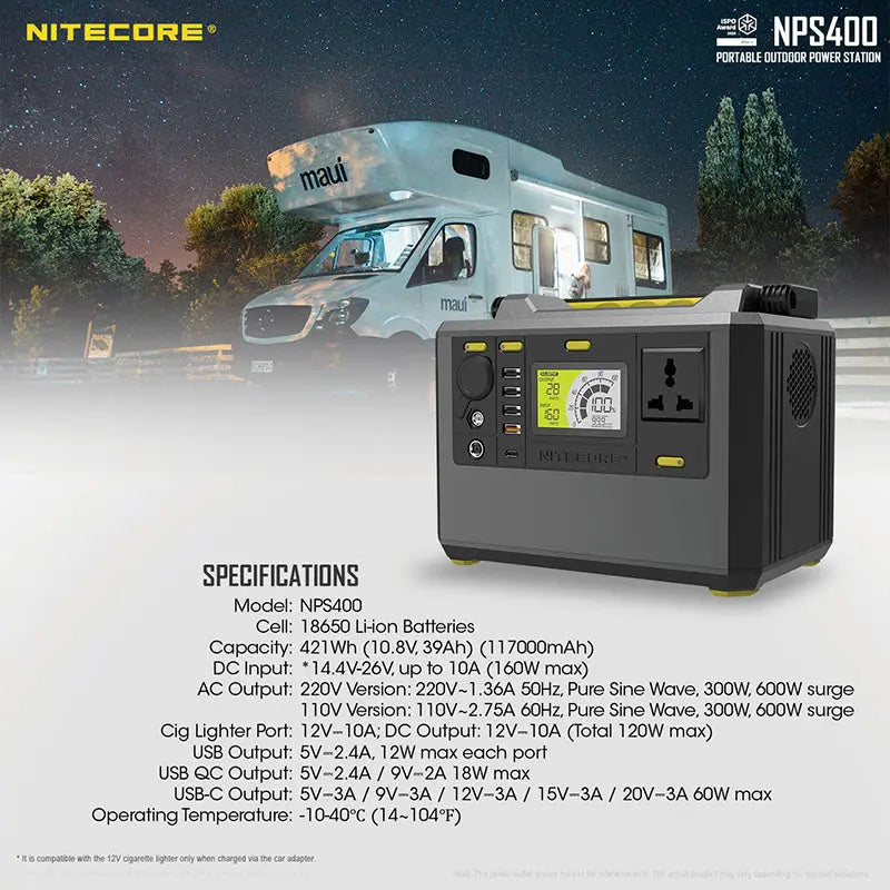 Station d'alimentation portable Batterie Nitecore NPS400 - 117000mAh  NYCTALOPE  