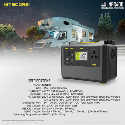 Station d'alimentation portable Batterie Nitecore NPS400 - 117000mAh  NYCTALOPE  