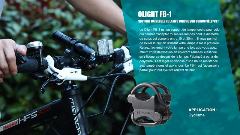 Support Universel Olight FB-1 pour lampe Torche sur Guidon Vélo - VTT - NYCTALOPE